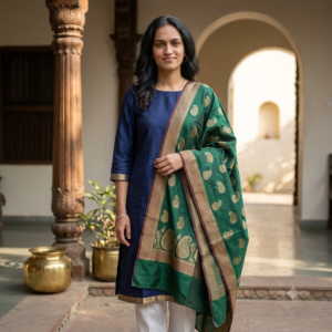 Emerald Green Banarasi Zari Weave Silk-Blend Dupatta