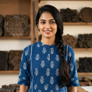 Indigo Blue Hand-Block Printed Cotton Kurti