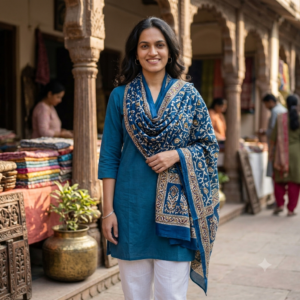Sapphire Blue Modal-Blend Hand-Block Print Sanganeri Stall